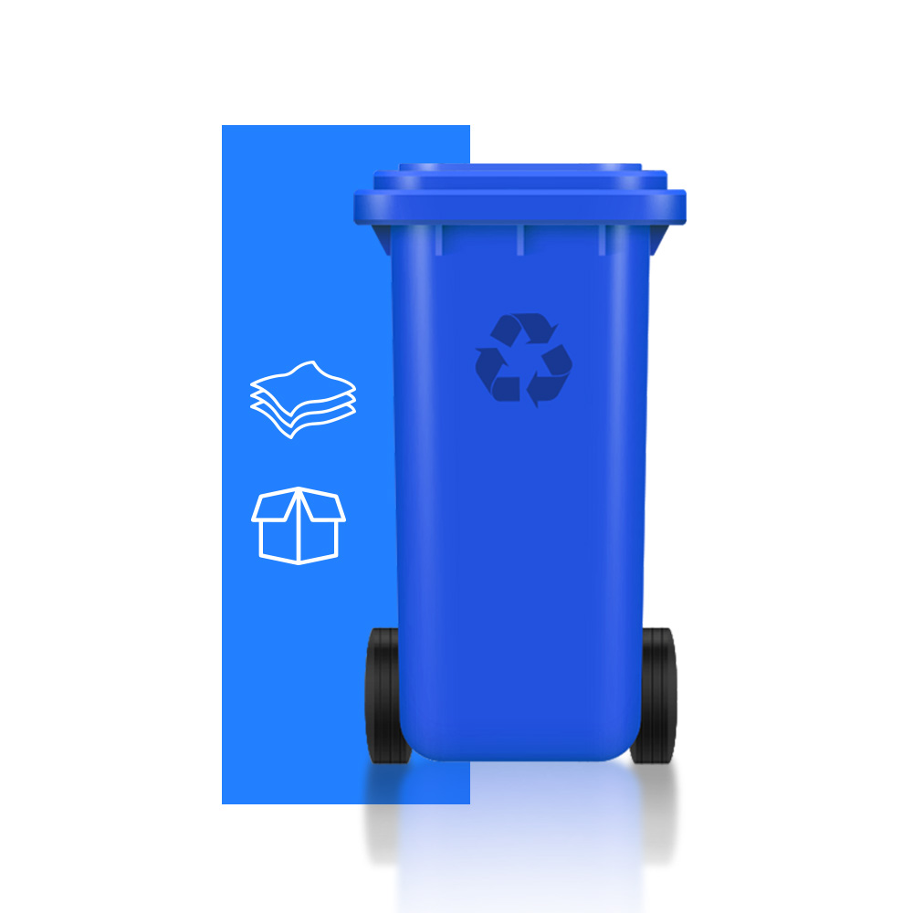 contenedor azul para reciclaje de papel y cartón