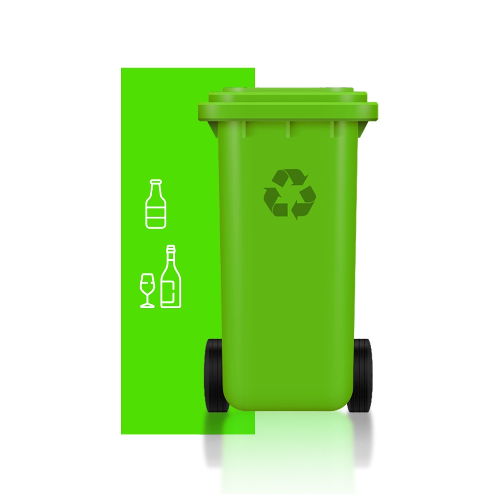 Contenedor verde, reciclaje de vidrio