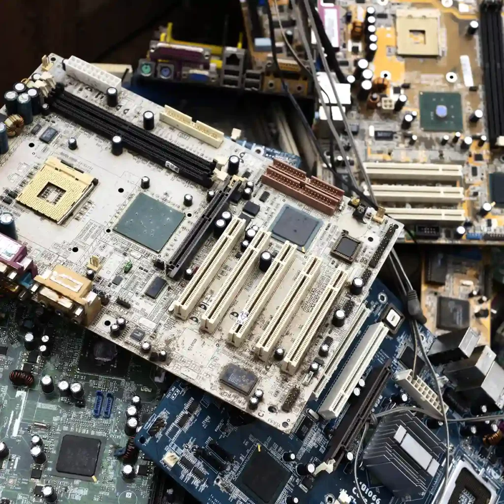 Montaña con placas madres de computadoras recicladas